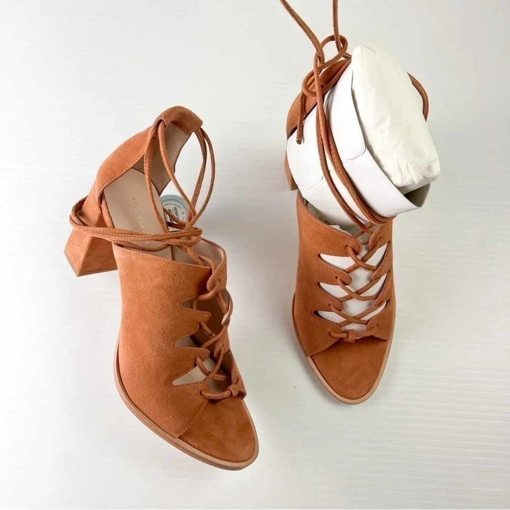Loeffler Randall sandals womens 8 Helene Brown Lace-Up Split Suede Sandals